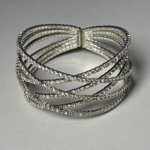 Elegant Silver Women's Rhinestone Cuff Bracelet